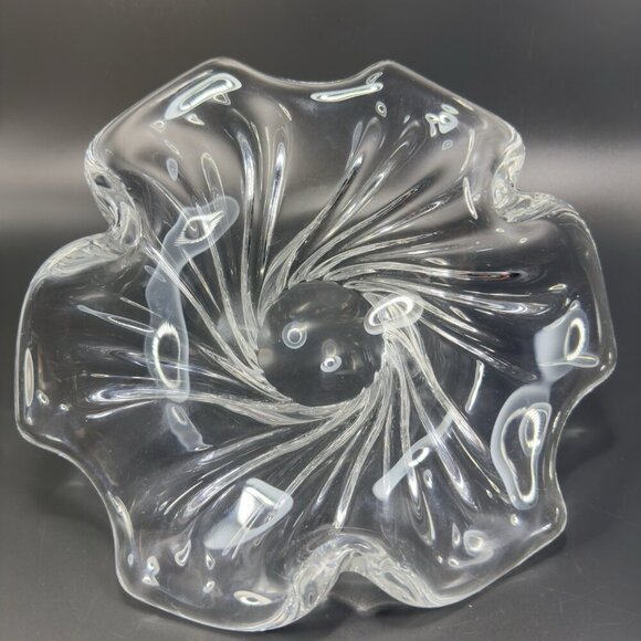 Vintage 1980s Venetian Clear Glass Dish Bowl Centerpiece Made In Italy Decor VTG - Picture 5 of 15